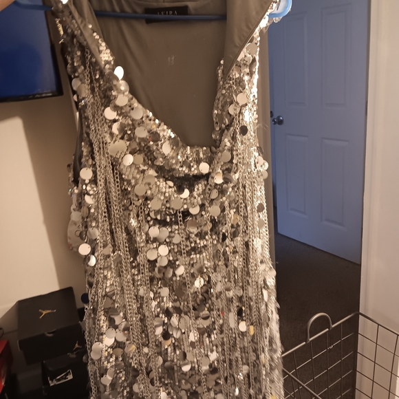 AKIRA Silver Sequin Fringe Dress - Picture 2 of 3
